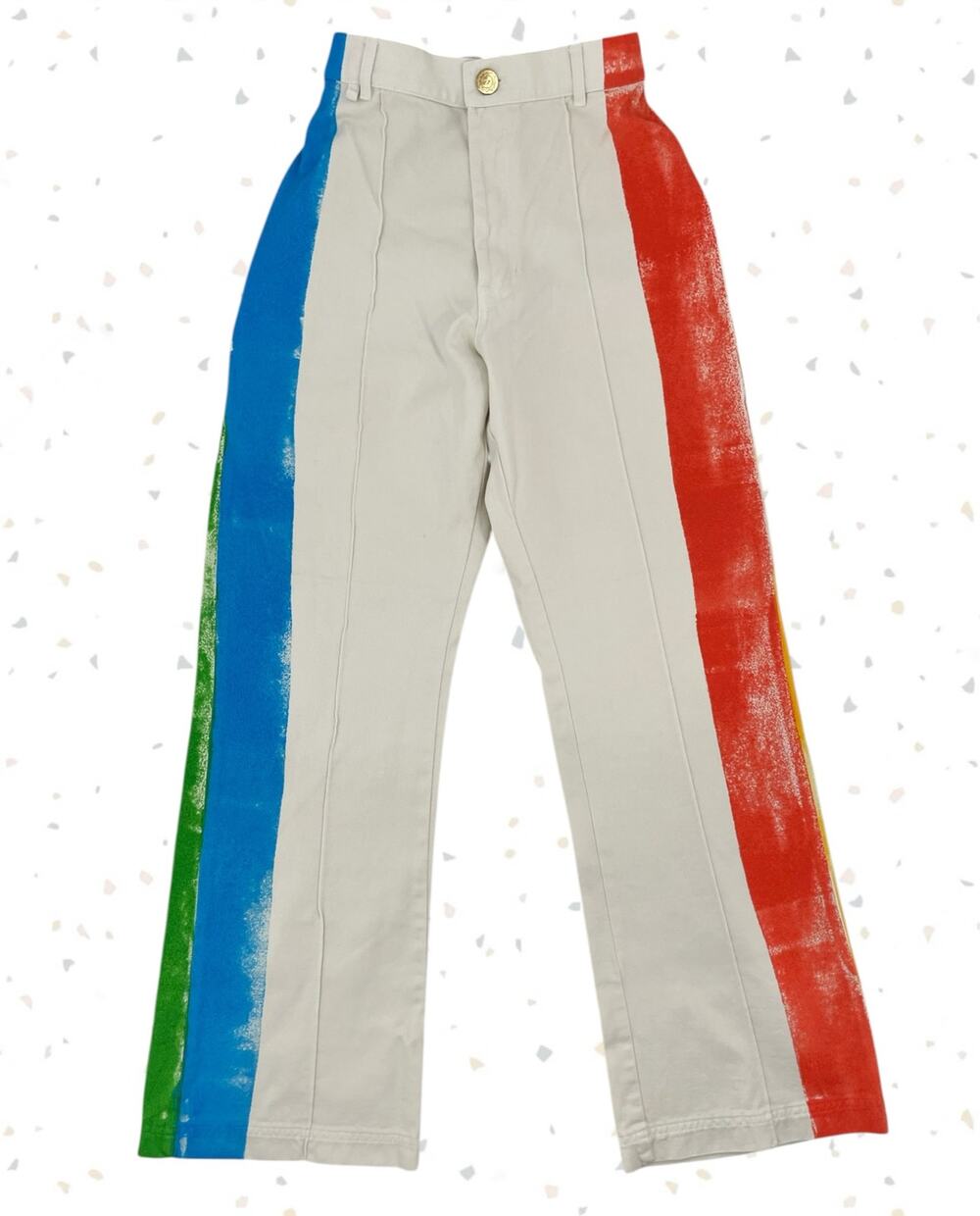 Big Bud Press Vintage White Painted Western Pant Wide Leg Denim Jeans Size XS